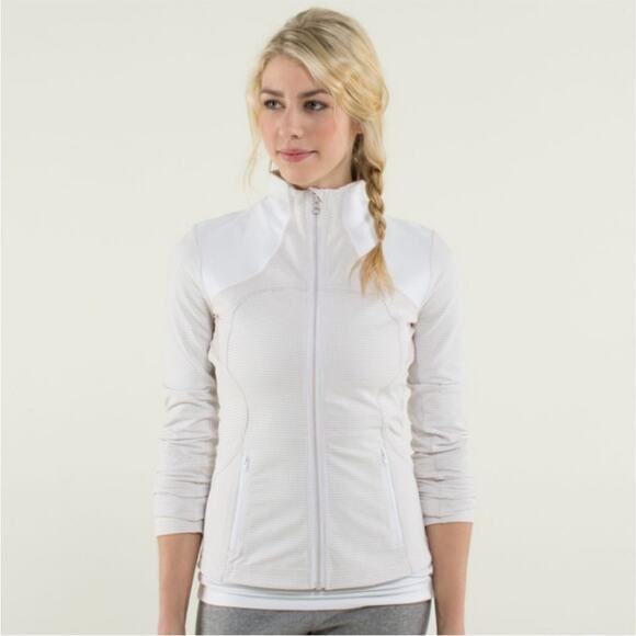 Lululemon Forme Jacket Dune Tan White Gingham Luon Zip Fitted Jacket 6 W4A92S - Picture 3 of 16